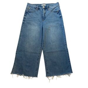 OAT Wide Leg Cropped Jeans High Rise Raw Hem Stretch Denim Blue Size 8/29